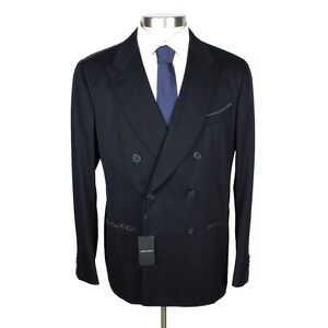 $4495 Giorgio Armani Napoli Suit 46 R (56 EU) Mens Dark Blue Double Breasted